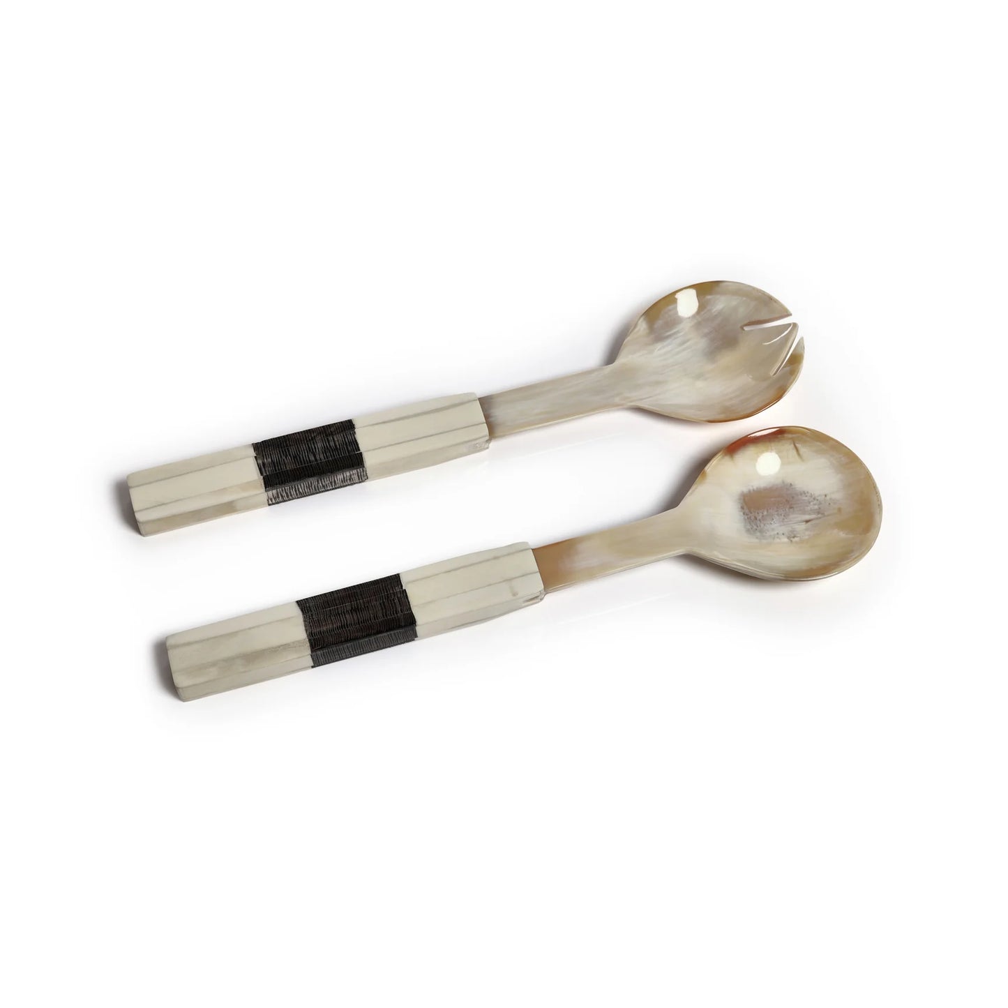 Variegated Horn with Bone Etched Handle Salad Server Set