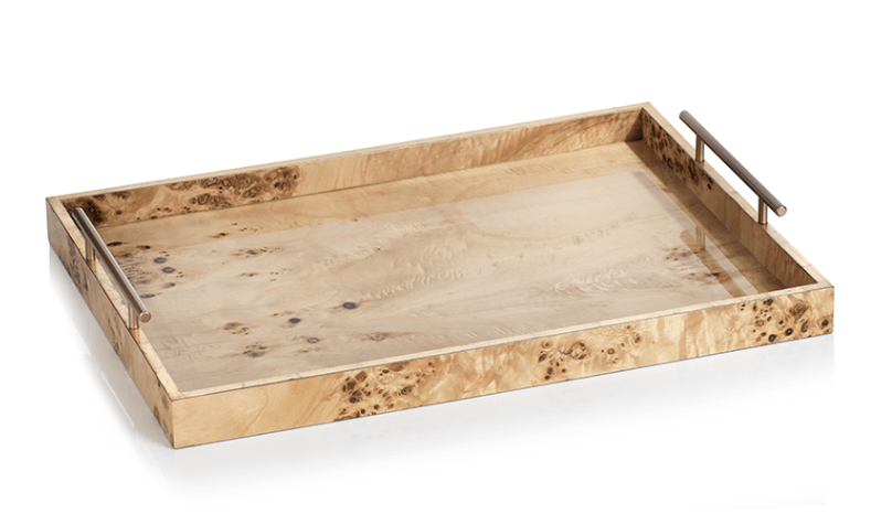 Burlwood Tray with Gold Handles